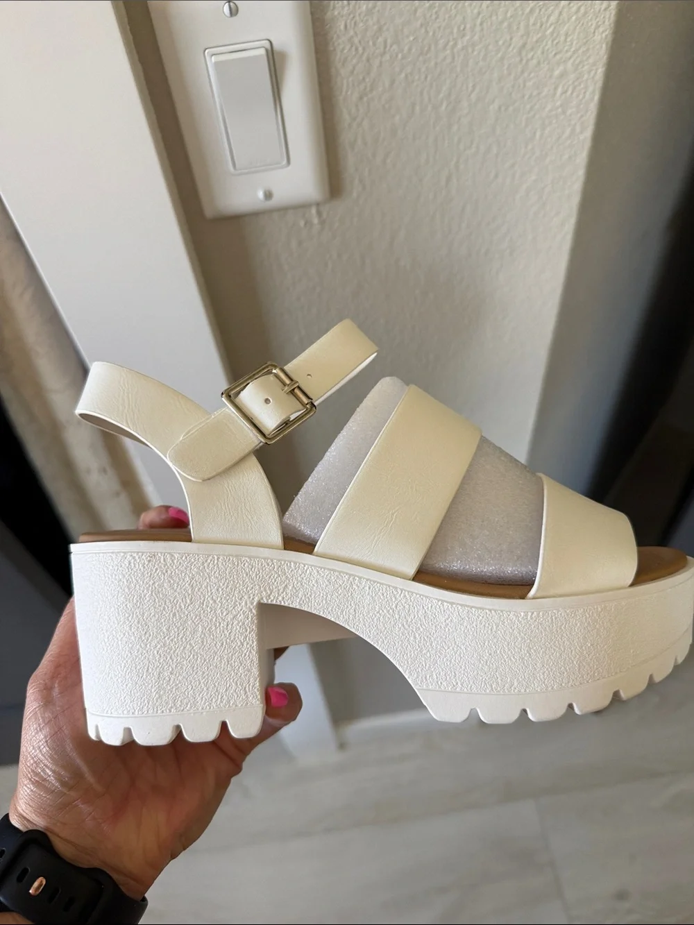 Soda White Chunky Platform Slingback Sandals